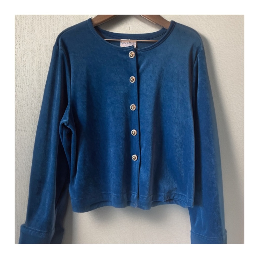 Diane Von Furstenburg Blue Velvet Button Top